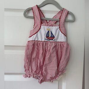 Little English Red and White Striped Sailboat Bubble Romper